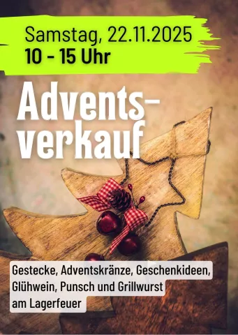 Flyer Adventsverkauf - das Bild zeigt Weihnachtsbäumen aus Holz